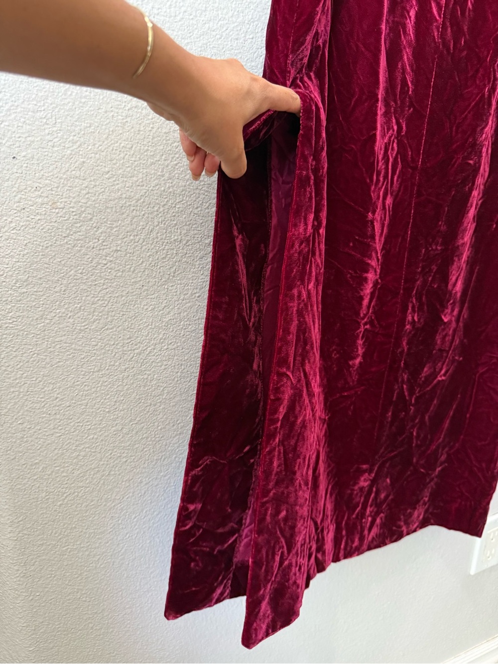 Vintage Alex Colman Burgundy Velvet Maxi Skirt Side Slit Whimsy Goth Y2K Size XS - Picture 6 of 9